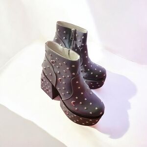 Dolls Kill Studded Gray Holographic Ankle Boots